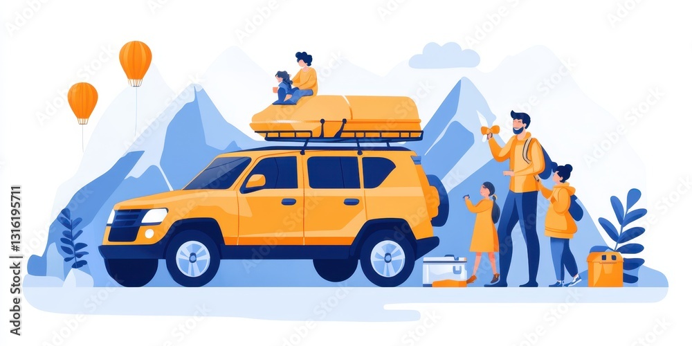Naklejka premium Family road trip banner