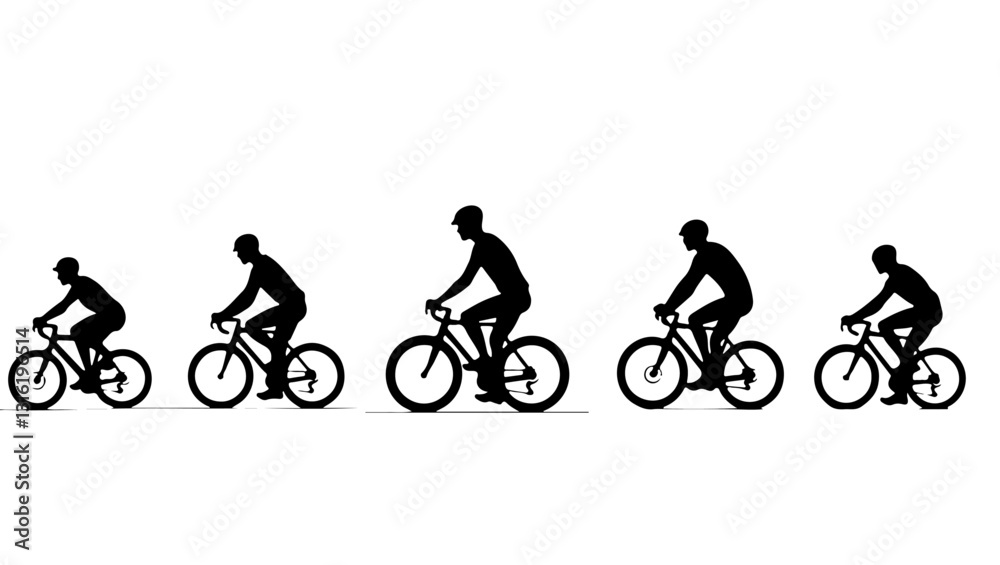 Obraz premium A group bicycling silhouette, bike, bicycle, sport, silhouette, cycling, vector, people, illustration, cyclist, cycle, ride, fitness, biker, woman, race, child, cartoon, person, biking, boy, black, bi