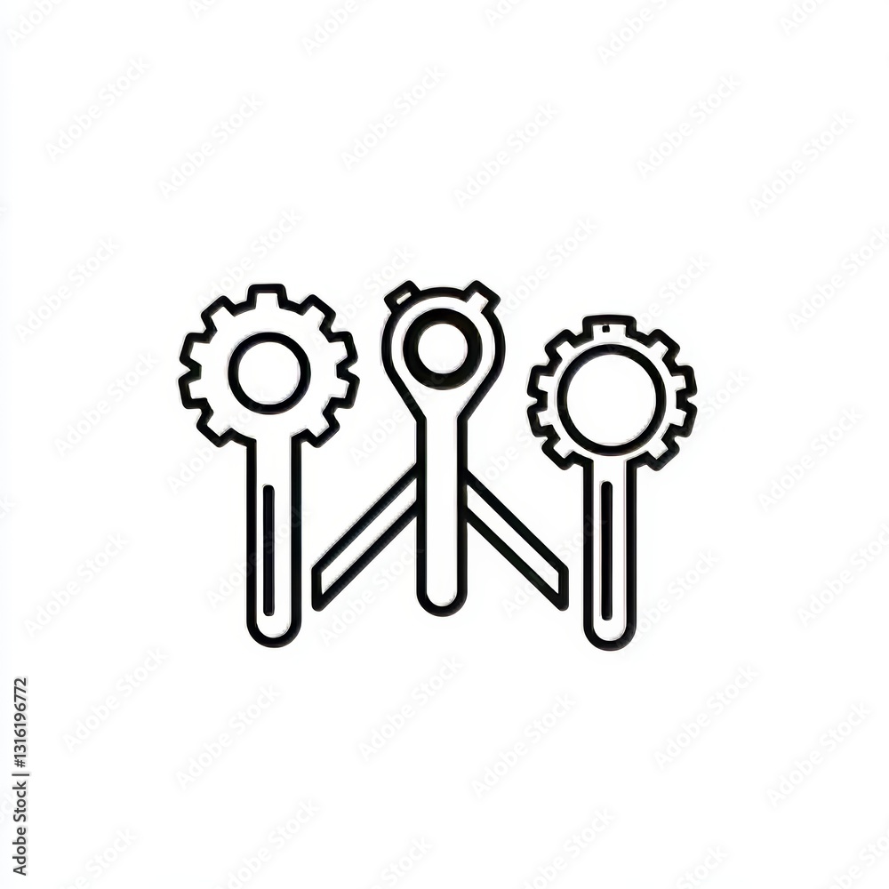 A gear and two crossed wrenches represent the services of technical support, maintenance, and repair A gear and two crossed wrenches represent the services of technical support, maintenance, and repair
