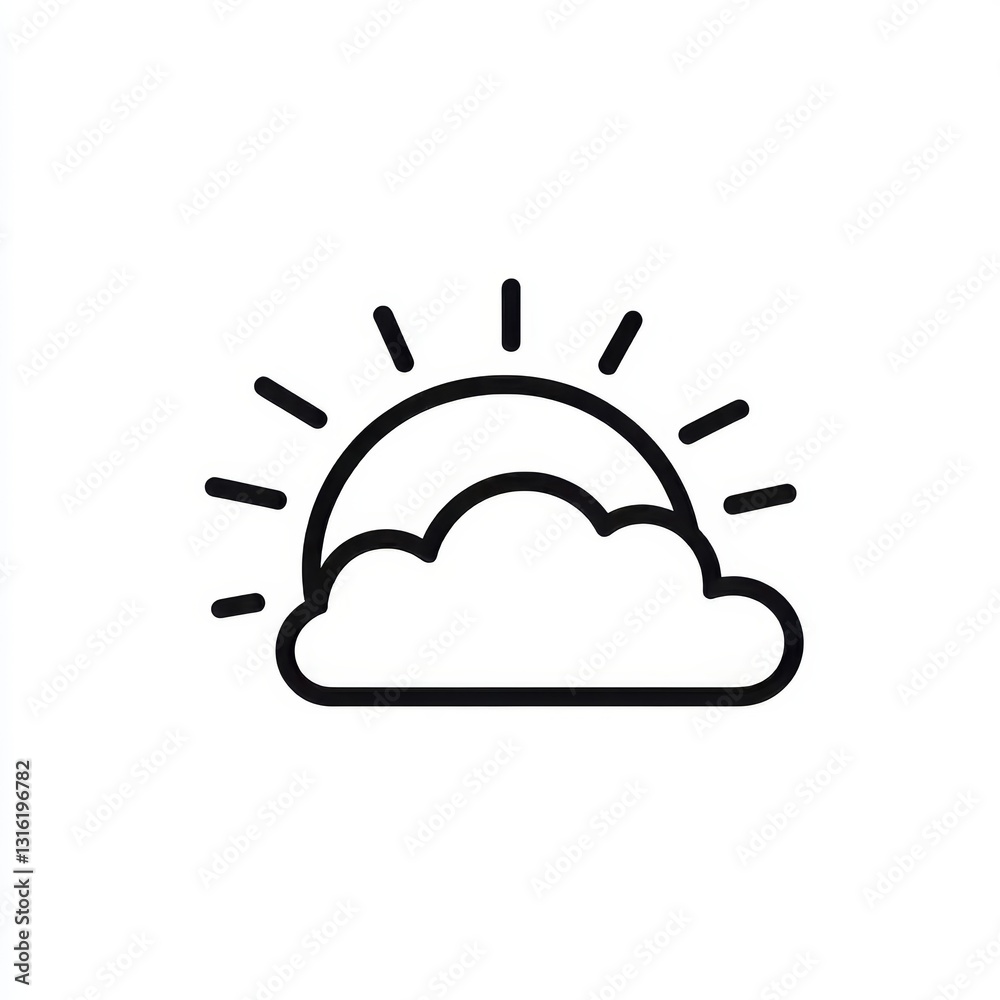 A simple black and white icon represents partially cloudy weather with a sun shining through clouds A simple black and white icon represents partially cloudy weather with a sun shining through clouds
