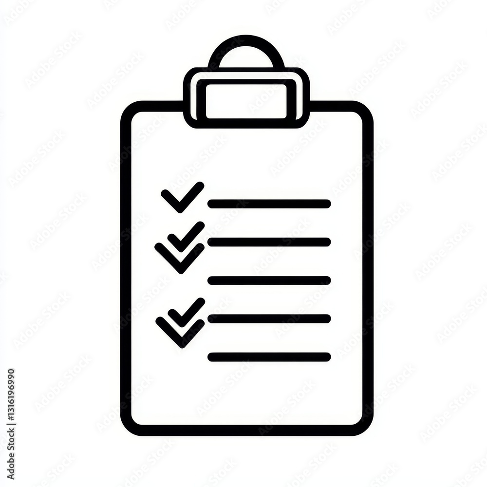 A simple icon depicting a clipboard with a checklist that includes checkmarks and an empty box A simple icon depicting a clipboard with a checklist that includes checkmarks and an empty box