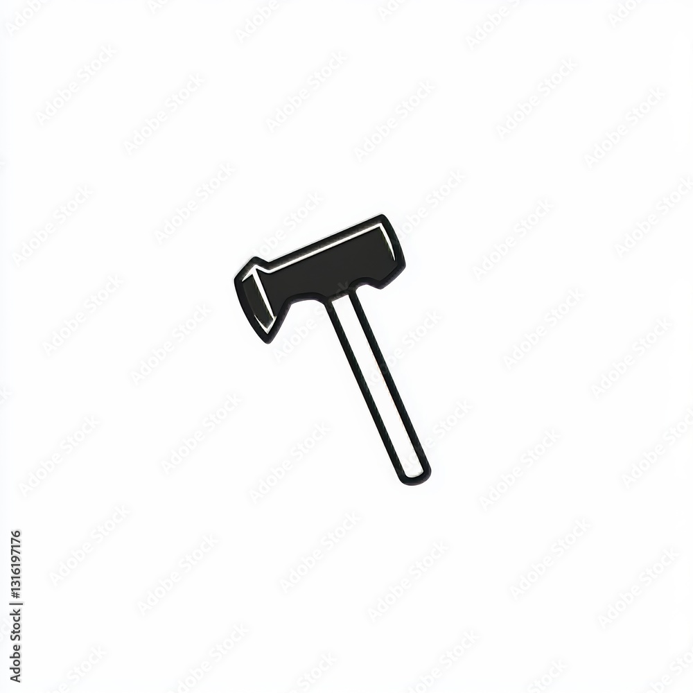 A straightforward black and white drawing of a hammer, characterized by its straight handle, is shown isolated on a white backdrop A straightforward black and white drawing of a hammer, characterized by its straight handle, is shown isolated on a white backdrop