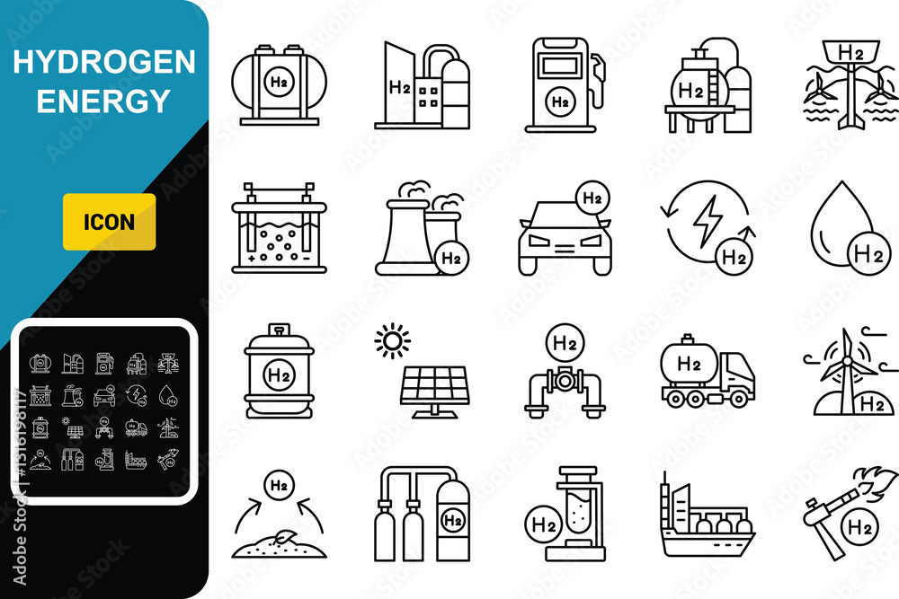 Hydrogen energy line icons set. Isolated vector element. Hydrogen energy line icons set. Isolated vector element.