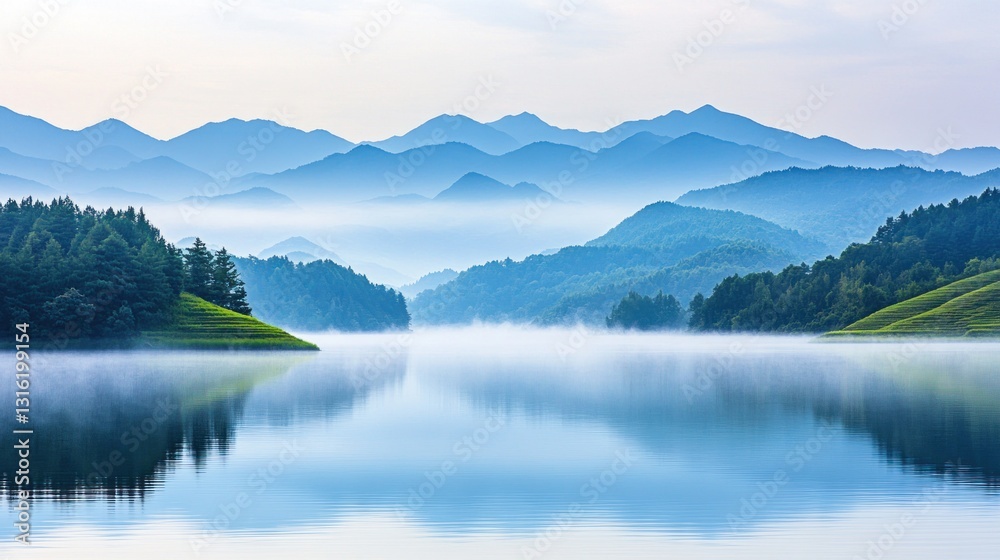 Misty Mountains Reflecting on Calm Lake (2) Misty Mountains Reflecting on Calm Lake (2)
