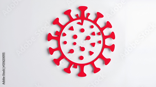 Paper cut coronavirus pathogen symbol. Medicine concept, 3d papercut illustration of red covid-19 disease on isolated background.