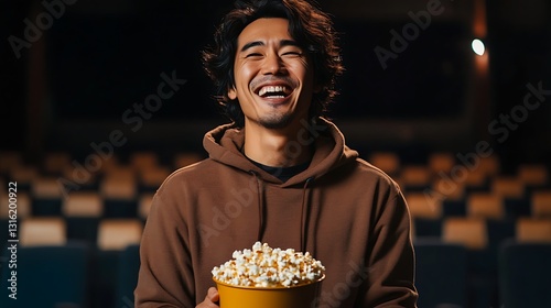 young man watching movie in cinema