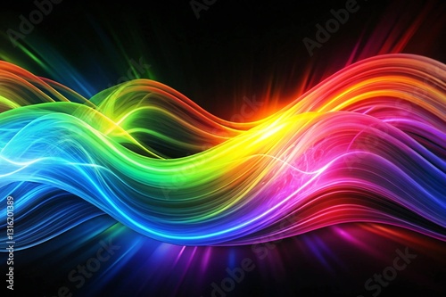 A colorful wave of light with a rainbow effect