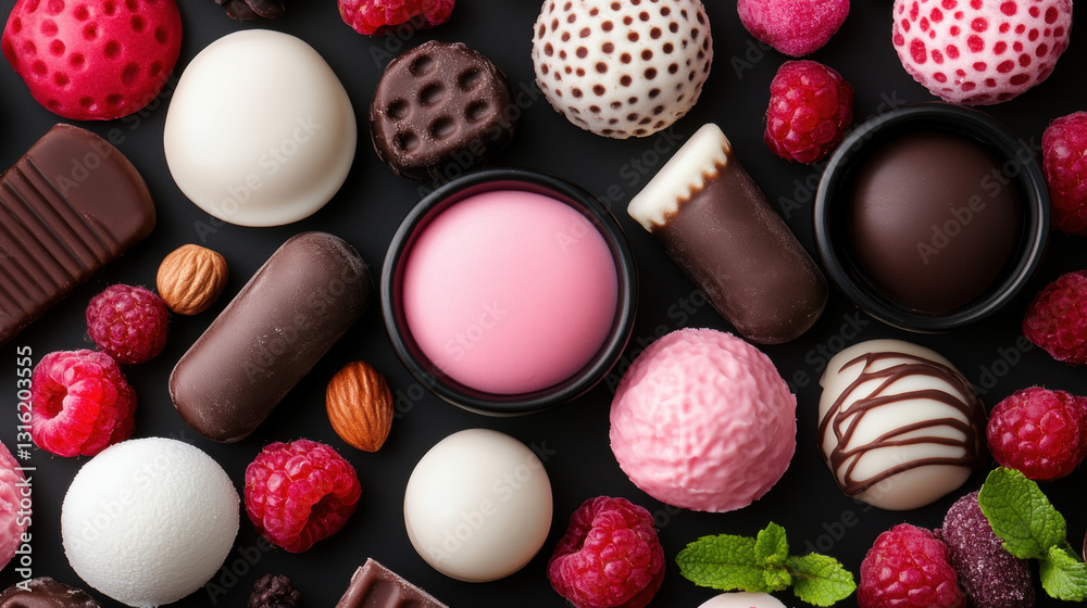Fototapeta premium Pudding factory, Microscope image showcasing pudding ingredients in high fidelity.
