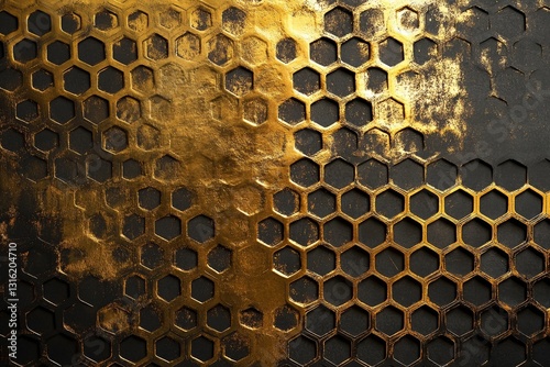 Luxurious gold and black honeycomb pattern with textured finish