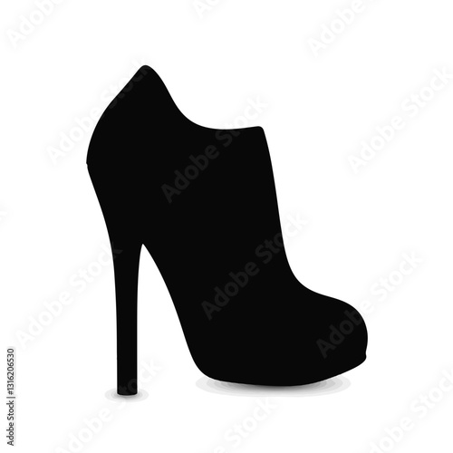 Elegant black high heel silhouette on white background, fashion concept