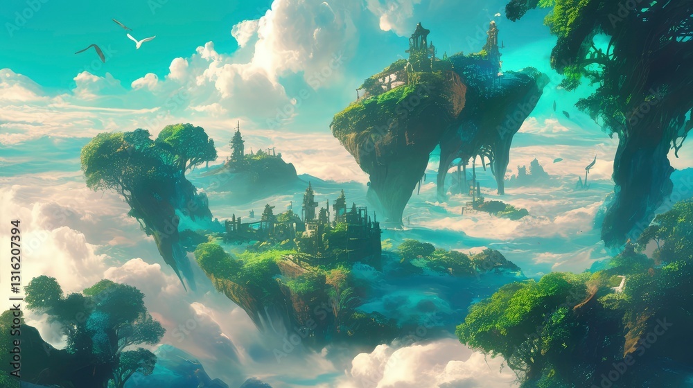 Fototapeta premium Ethereal Floating Islands A Fantasy Landscape