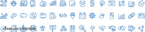 Set of outline icons related to digital marketing. Linear icon collection. Editable stroke. Vector illustration