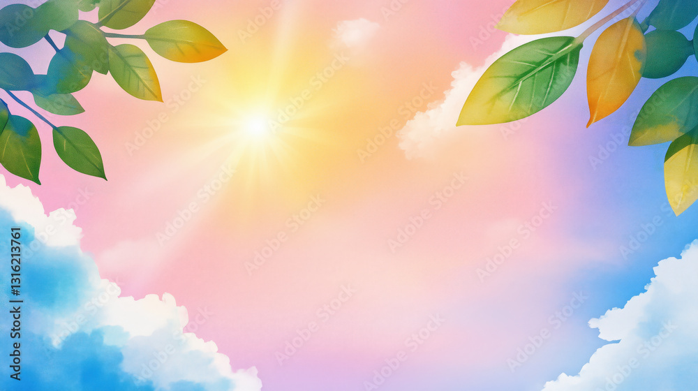 Bright sky with colorful leaves and sunlight Bright sky with colorful leaves and sunlight