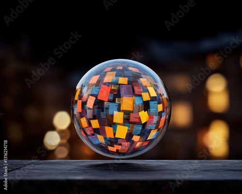 knowledge expansion cognition strategy concept. A colorful orb reflecting lights in a blurred background.
