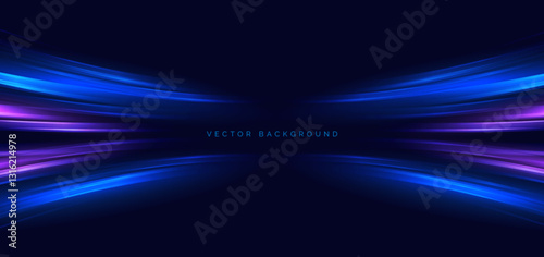 Speed motion movement horizontal blue curved lines on drak blue background with sparkle.
