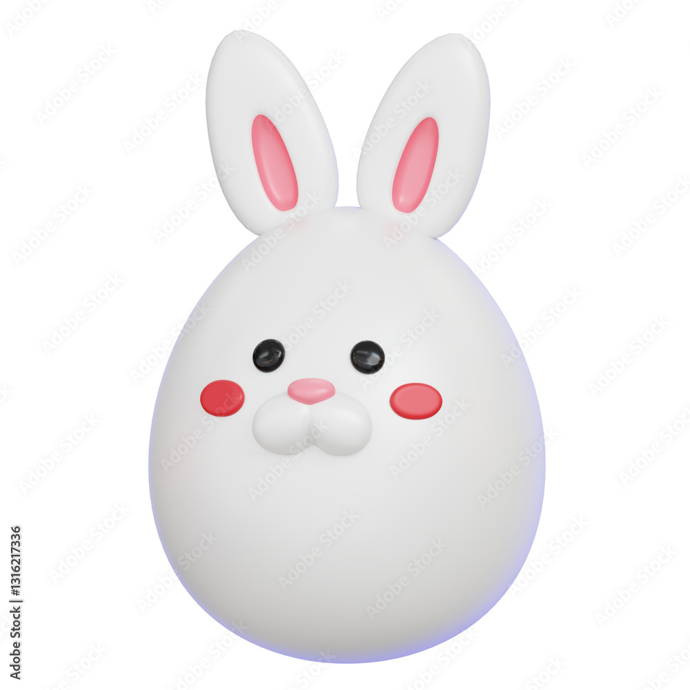White egg with bunny ears isolated. Happy easter decoration icon. 3D render illustration White egg with bunny ears isolated. Happy easter decoration icon. 3D render illustration