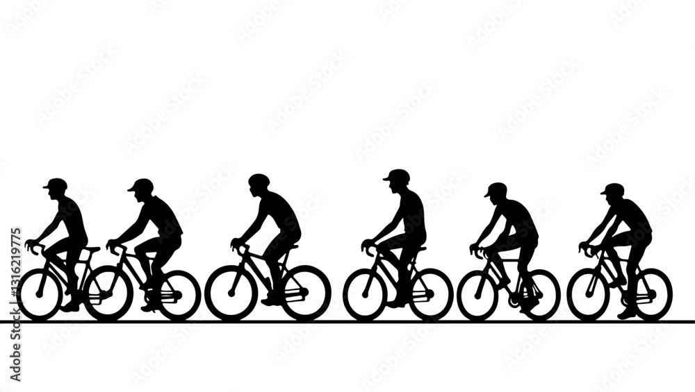 Naklejka premium Bicycle silhouette, sport, cycling, vector, illustration, cyclist, cycle, people, biker, ride, woman, biking, activity, mountain, riding, boy, sports, race, wheel, black, person, cartoon, exerc bicycl
