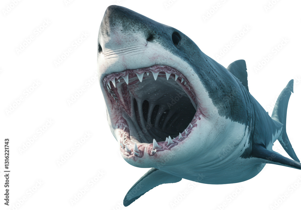 Obraz premium Isolated Great White Shark with Open Mouth