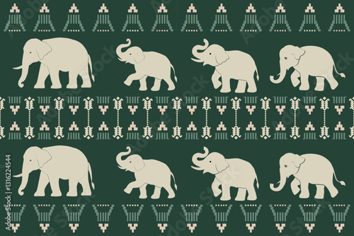 elephants pattern, Geometric
Beautiful ,thai pattern,seamless,Traditional,ethnic,fabric pattern for textiles,rugs, wallpaper,clothing, sarong,batik,wrap,embroidery,print,background,cover, illu