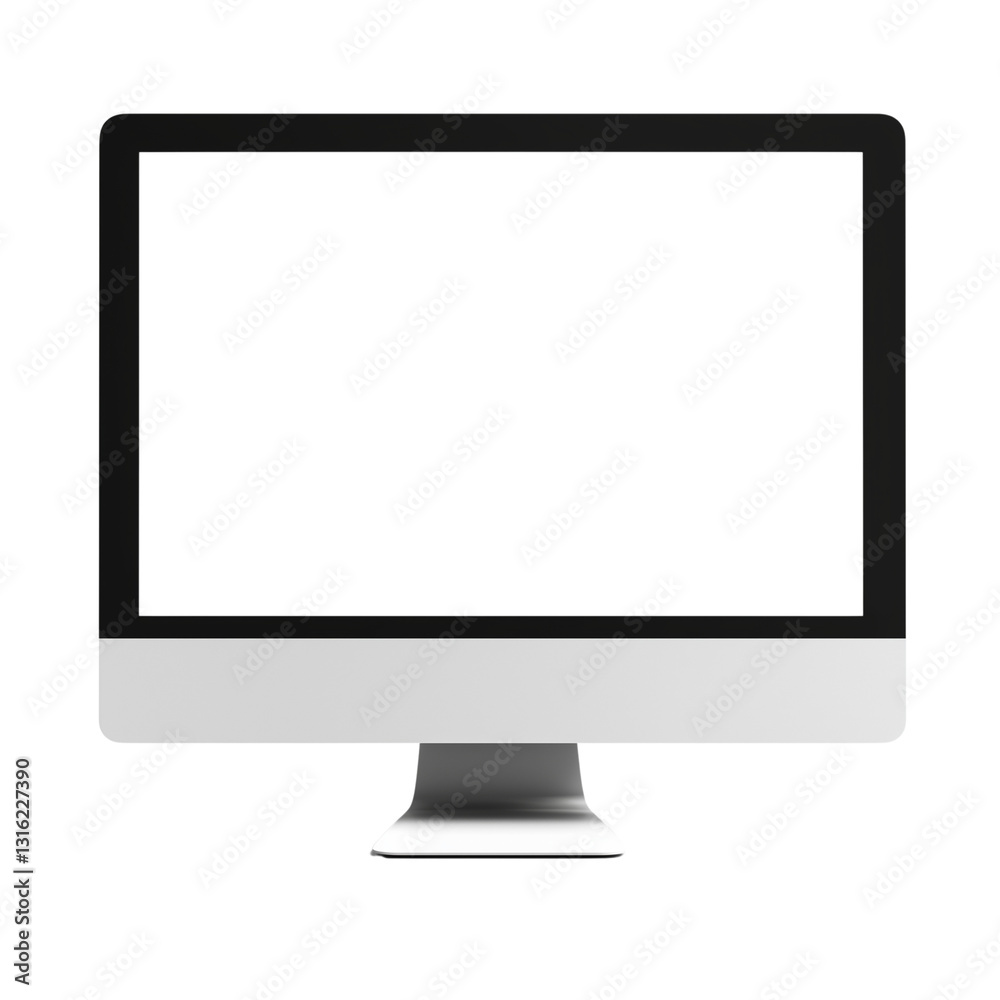 A vertical computer monitor with an empty screen, isolated on a transparent background. The sleek, modern design features a slim bezel and a sturdy base. A vertical computer monitor with an empty screen, isolated on a transparent background. The sleek, modern design features a slim bezel and a sturdy base.