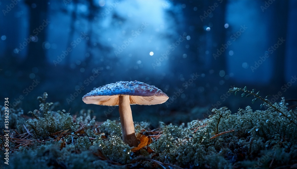 Fototapeta premium Glowing Mushroom in a Misty Forest