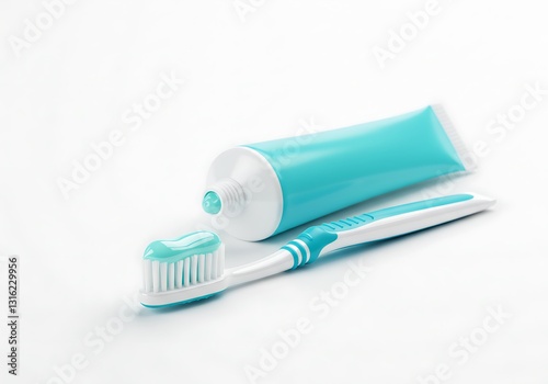Toothbrush with Toothpaste and Tube on White Background for Dental Hygiene