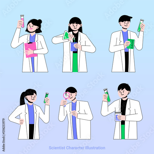 Scientists and Researchers Man and Woman characters illustration