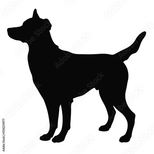 Elegant silhouette of a dog standing against a white background, symbolism of loyalty