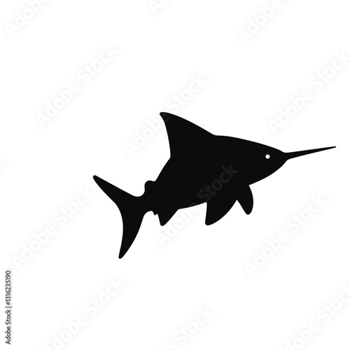 Silhouette of a swordfish swimming against a white background, elegance