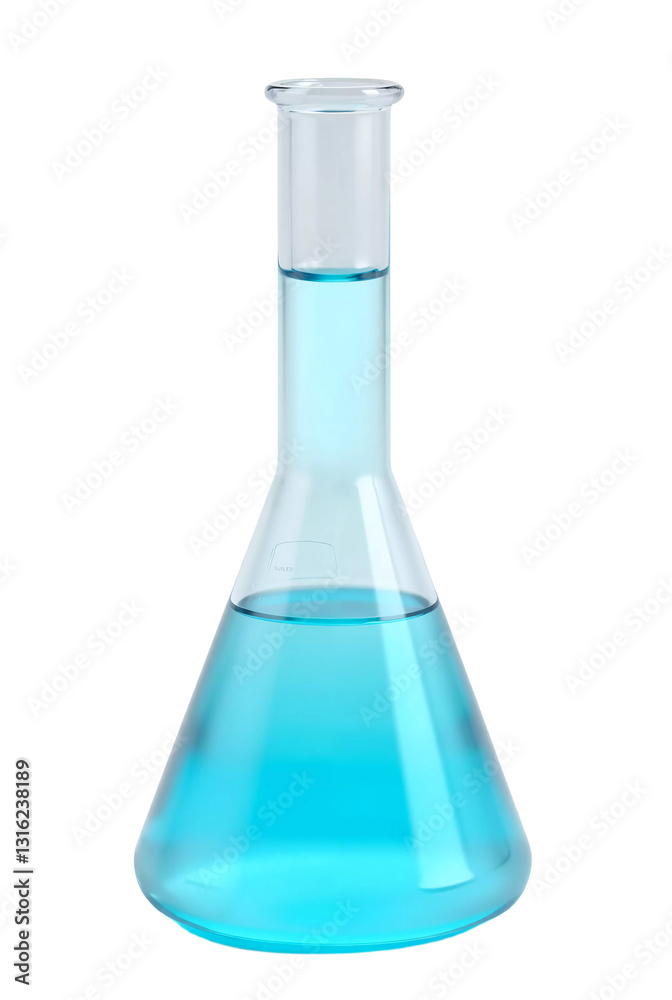 laboratory glass with blue liquid isolated on transparent background cutout. erlenmeyer glass laboratory glass with blue liquid isolated on transparent background cutout. erlenmeyer glass