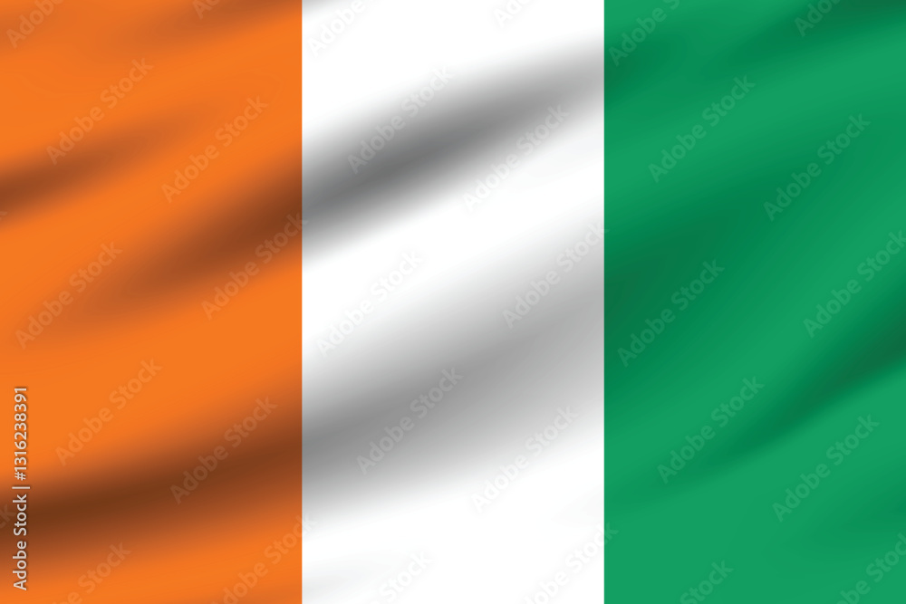 Obraz premium Cote d 'Ivoire flag official colors and proportion digital vector illustration. Pleated flag.