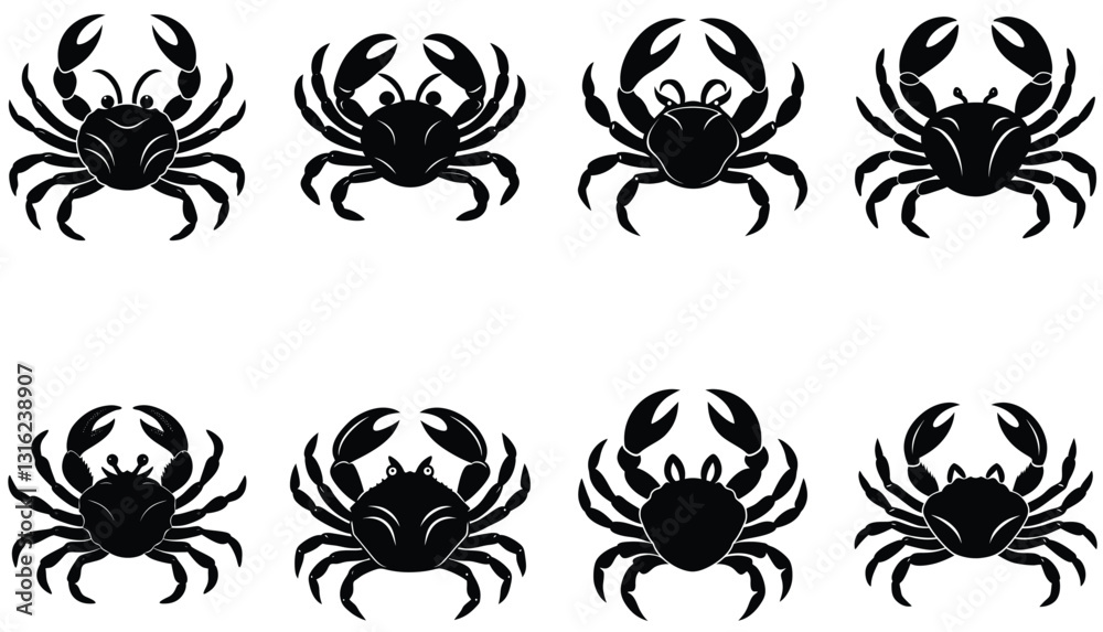 Crab Vector Shilhouette Bundle Set Icon.