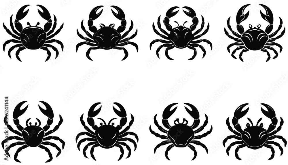 Crab Vector Shilhouette Bundle Set Icon.