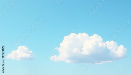 White puffy clouds against a clear pale blue sky, sky, gentle, light