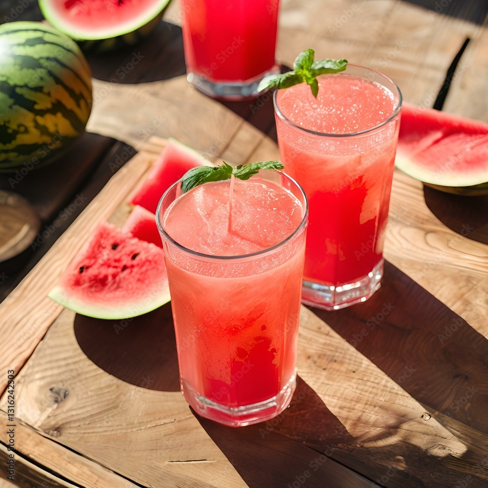 fresh icy watermelon juice on a table fresh icy watermelon juice on a table