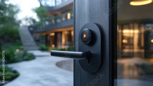 Smart door lock with fingerprint scanner on white