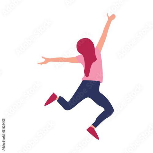 Woman jumping, celebrating, white background, joy