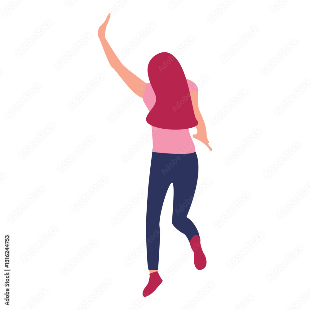 Fototapeta premium Woman jumping, back view, white background, celebrating