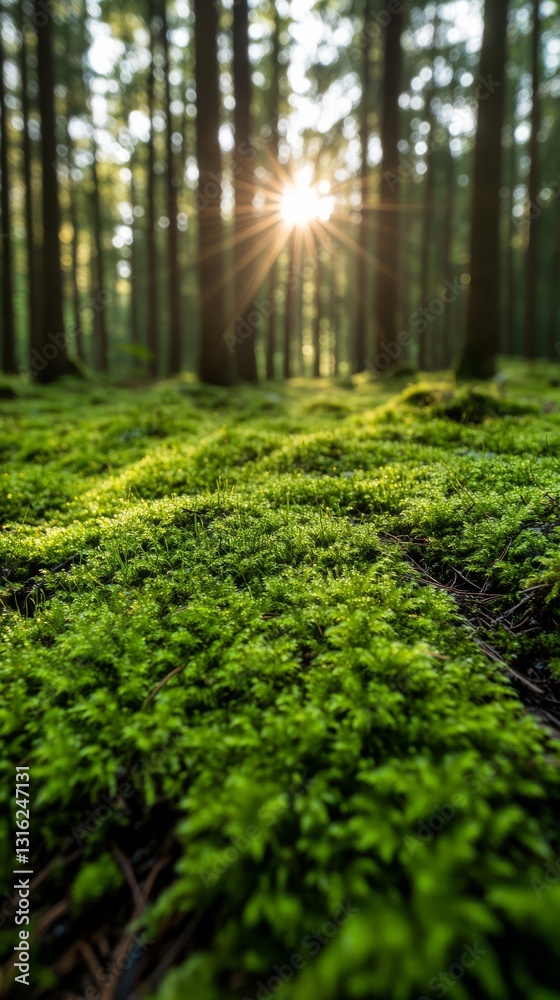 Forest with moss and sunlight. Forest with moss and sunlight.