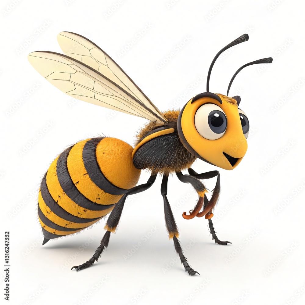 Adorable Cartoon Bee Character 3D Render Honeybee Insect Friendly Happy Animated Adorable Cartoon Bee Character 3D Render Honeybee Insect Friendly Happy Animated