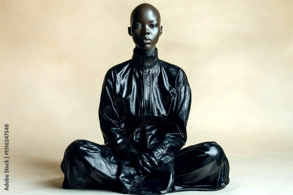 Commercial marketing concept art. Stunning calm black girl - for ads, banner and social apps networks use. Short trim - bald head - no hair. African american beauty commercials. Black model. Commercial marketing concept art. Stunning calm black girl - for ads, banner and social apps networks use. Short trim - bald head - no hair. African american beauty commercials. Black model.