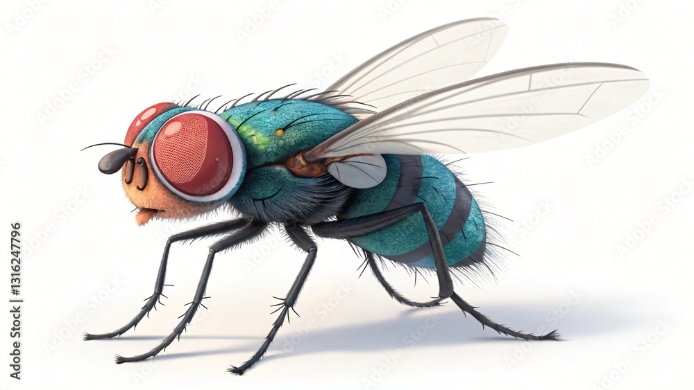 Cartoon Blue Bottle Fly Illustration 3D Render Insect Close up Detailed Wings Cartoon Blue Bottle Fly Illustration 3D Render Insect Close up Detailed Wings