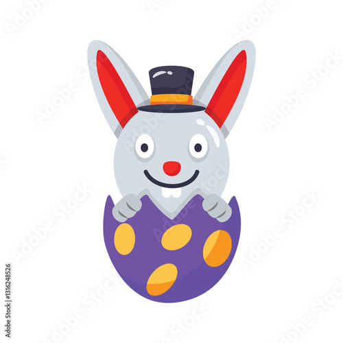 Cute rabbit in a cracked eggshell, 3d style icon