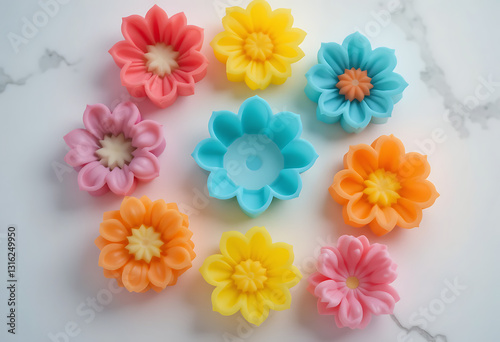 Wallpaper Mural Colorful Flower-Shaped Silicone Molds on Marble Surface Torontodigital.ca
