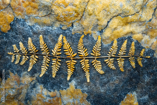 Close up of fossil ferns petrified in a stone slab