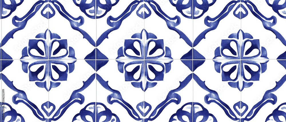 Fototapeta premium Blue and white decorative tile pattern.