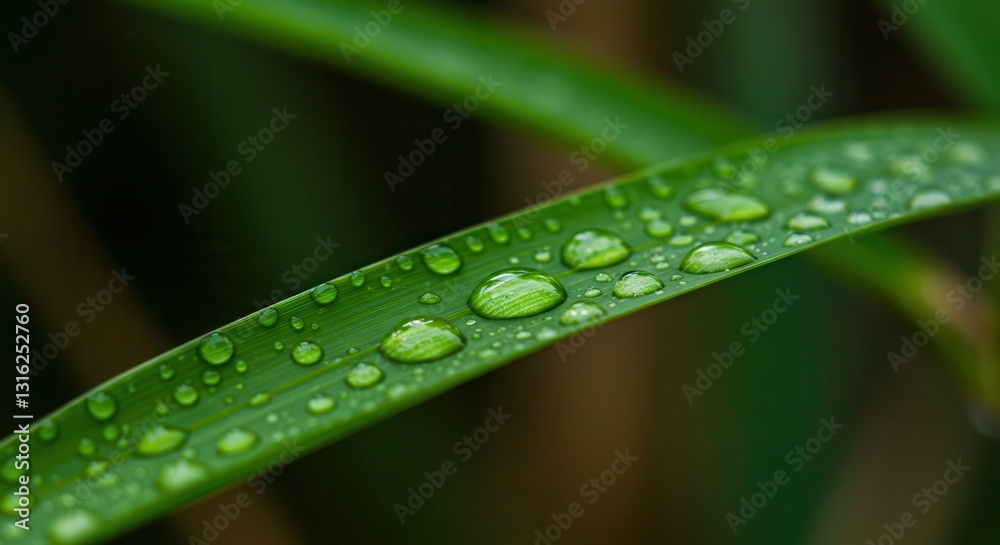 Green Leaf Adorned with Water Droplets After Rain Showers Close-up Green Leaf Adorned with Water Droplets After Rain Showers Close-up