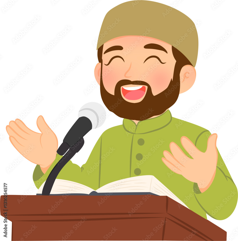 Islamic preacher giving a speech illustration Islamic preacher giving a speech illustration