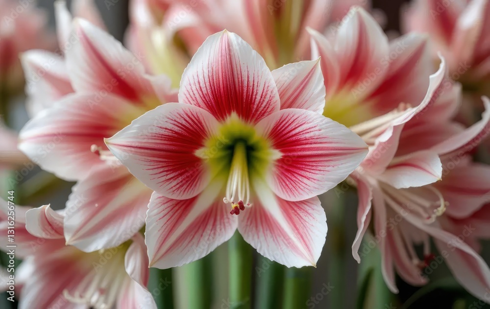 Fototapeta premium A close-up of white and pink amaryllis flowers in full bloom