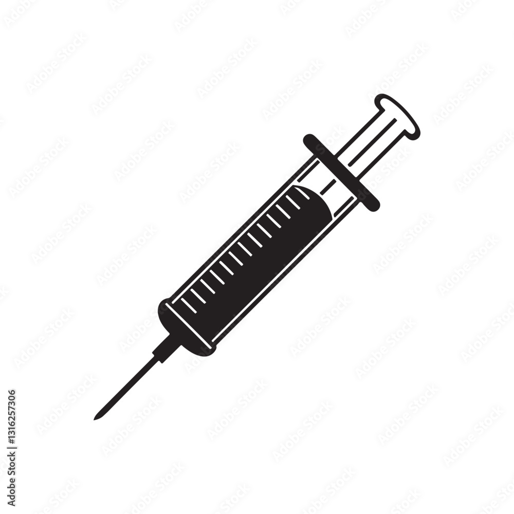 Medical syringe black icon, isolated on white background. Vector illustration Medical syringe black icon, isolated on white background. Vector illustration